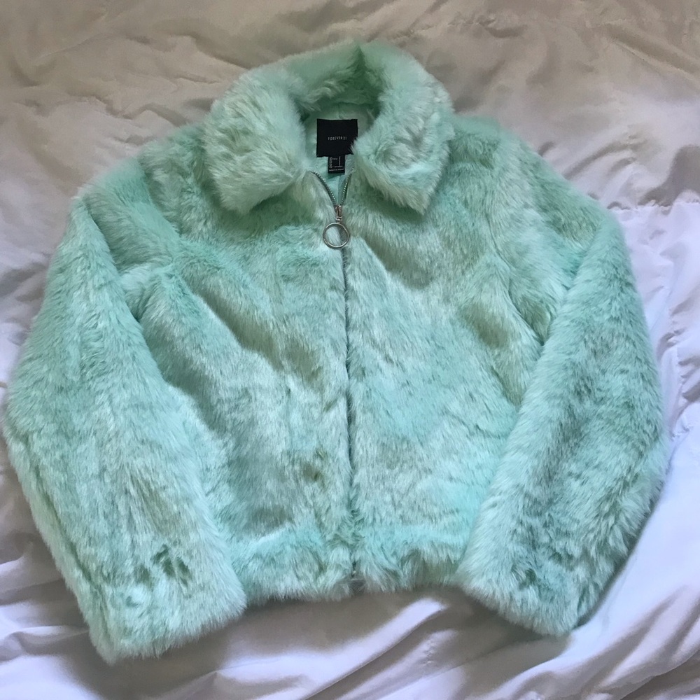 Mint green fur jacket